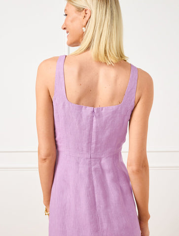 Square Neck Wrap Linen Dress - Cross Dyed