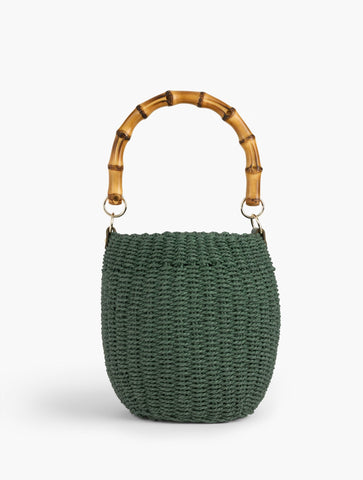 Bamboo Handle Straw Bucket Bag