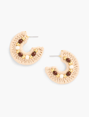 Beaded Raffia Hoop Earrings