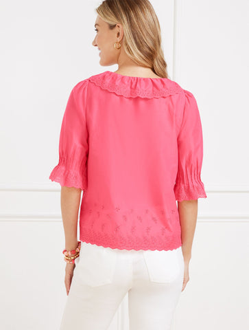 Embroidered Eyelet Ruffle Top
