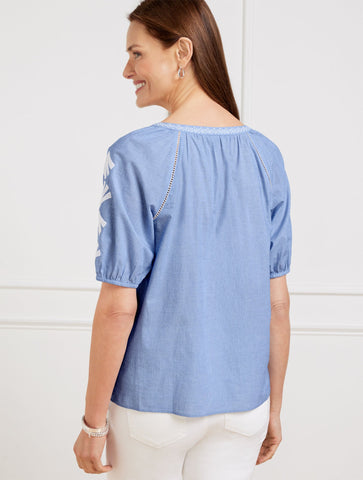 Embroidered Elbow Sleeve Top