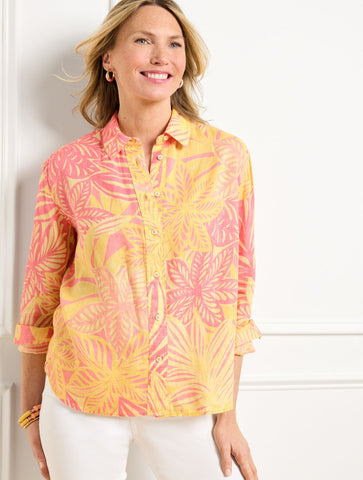 Linen Short Shirt - Watercolor Botanical