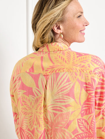 Linen Short Shirt - Watercolor Botanical