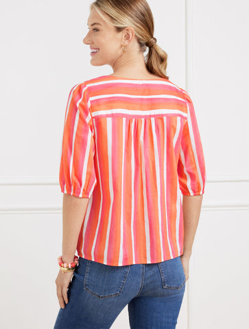 Tie Front Top - Painted Stripe