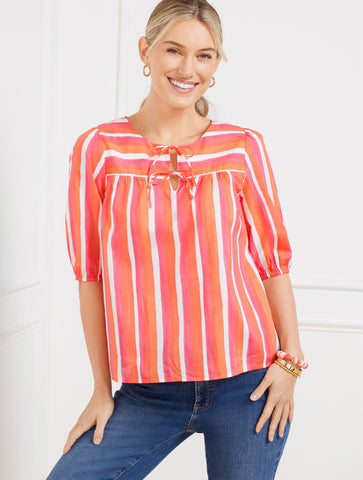 Tie Front Top - Painted Stripe