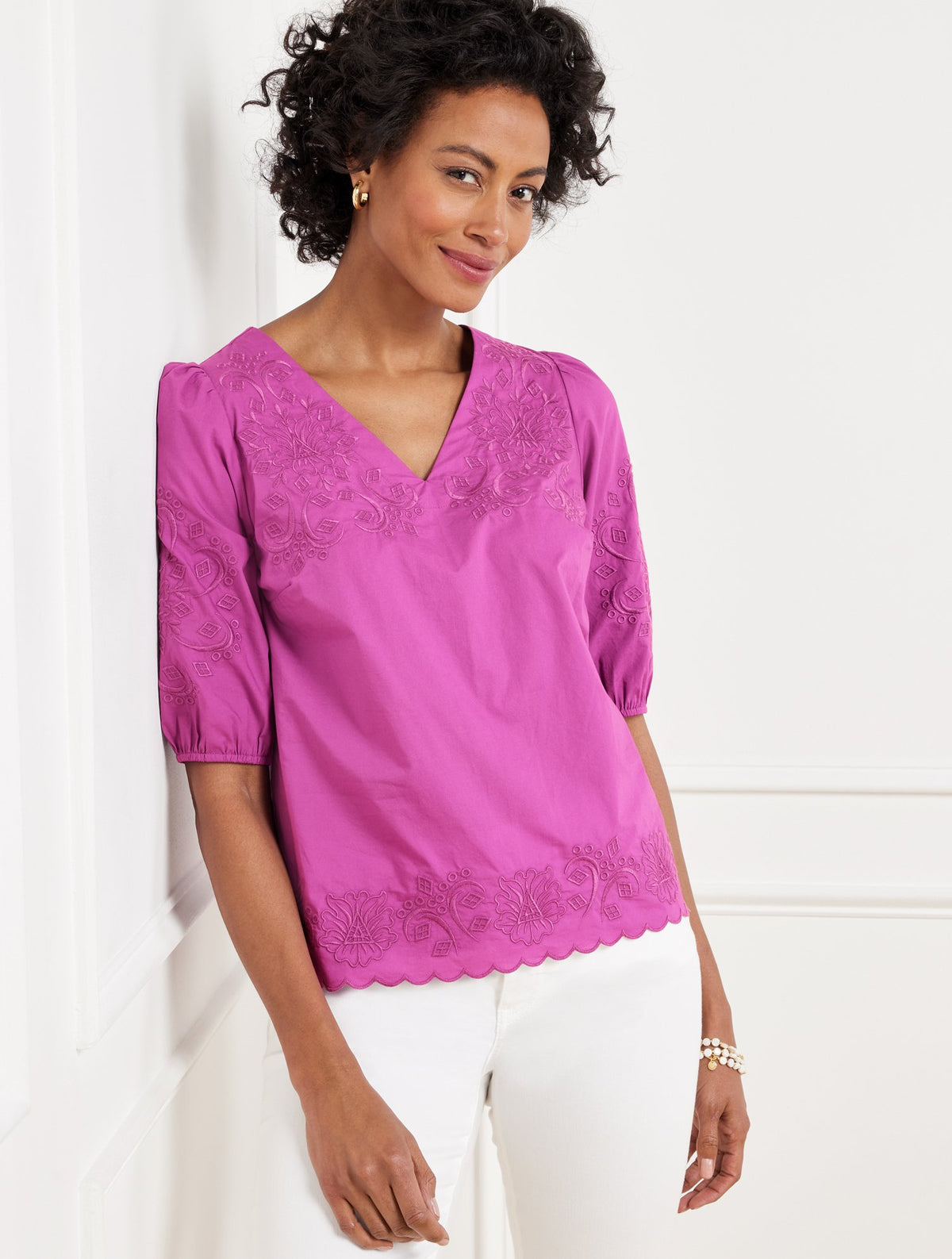 Embroidered Poplin Top