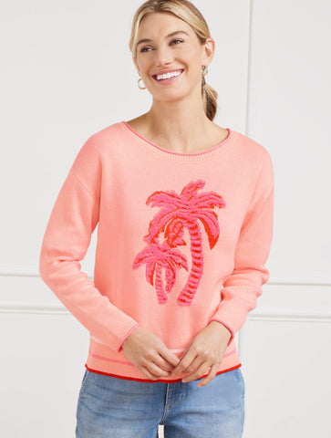 Jacquard Crewneck Pullover - Palm Tree