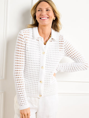 Open Stitch Polo Cardigan