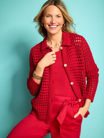 Open Stitch Polo Cardigan