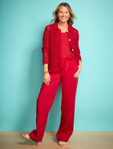 Open Stitch Polo Cardigan