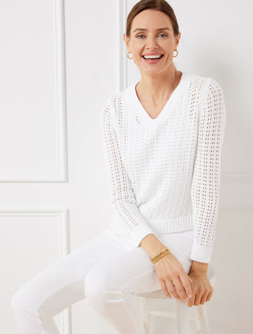Open Stitch V-Neck Pullover