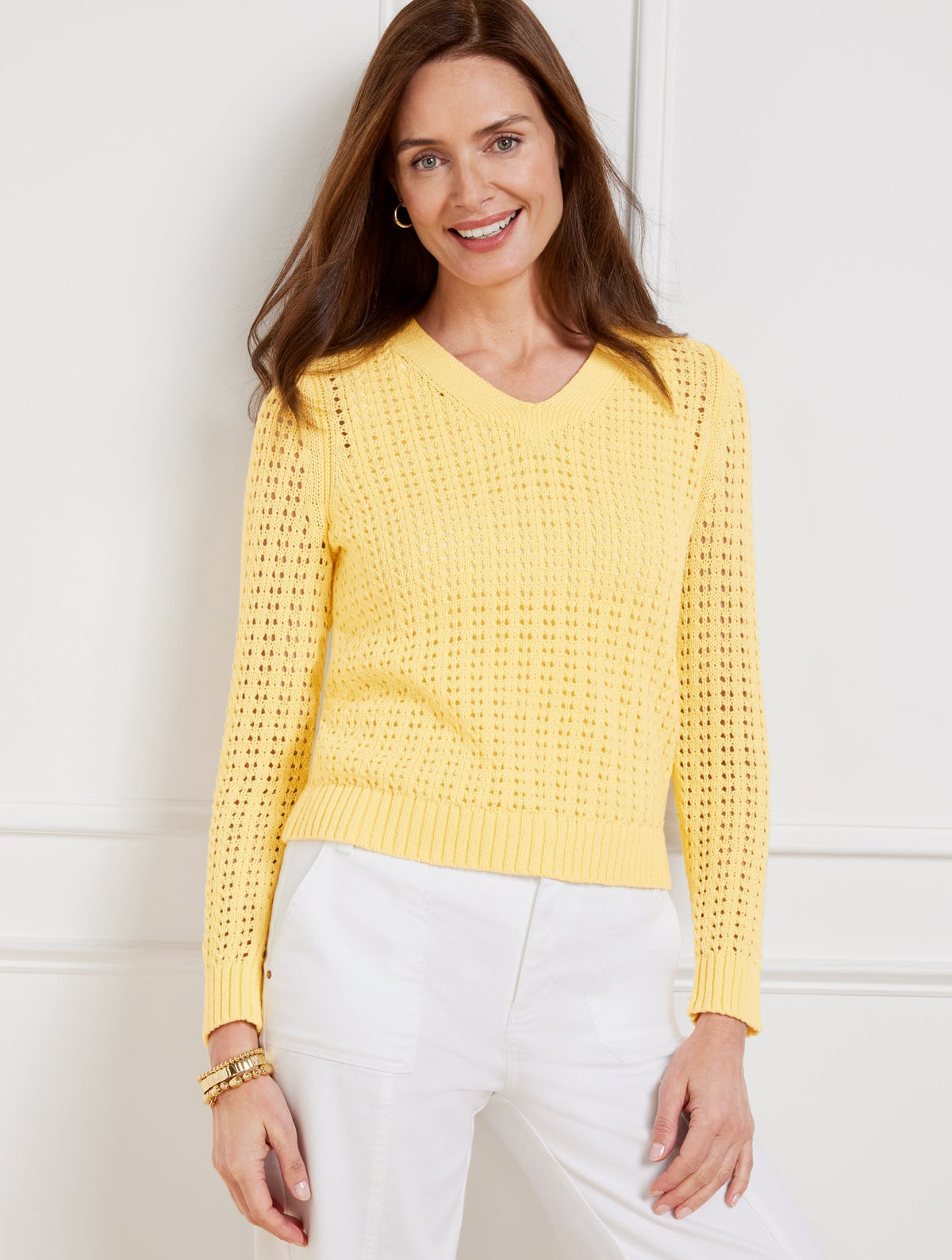 Open Stitch V-Neck Pullover
