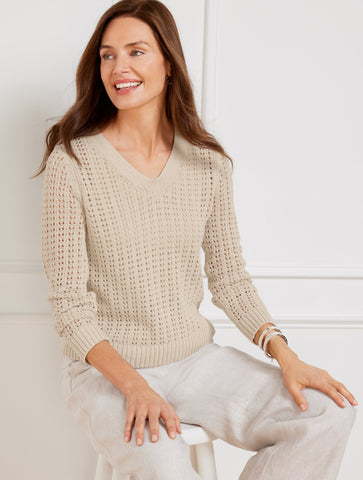 Open Stitch V-Neck Pullover