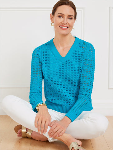 Open Stitch V-Neck Pullover