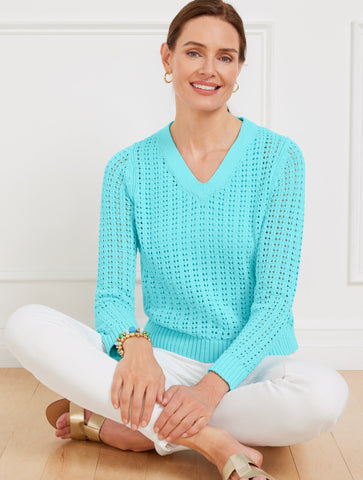 Open Stitch V-Neck Pullover