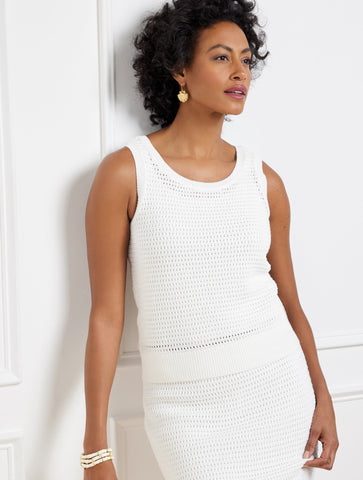 Crochet Pointelle Scoop Neck Shell