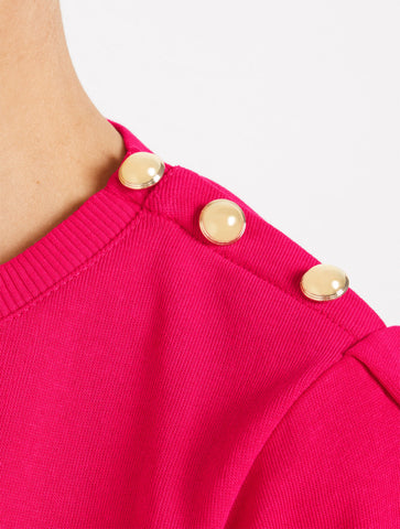 Button Shoulder Crewneck Sweatshirt