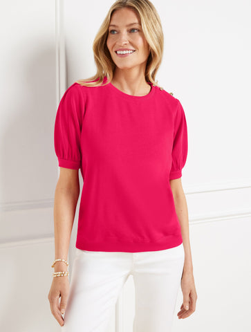 Button Shoulder Crewneck Sweatshirt