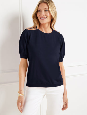 Button Shoulder Crewneck Sweatshirt