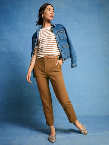 Button Shoulder Crewneck Sweatshirt - Stripe