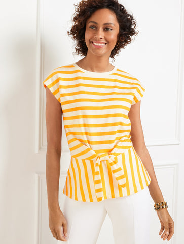 Tie Front Crewneck Tee - Camden Stripe