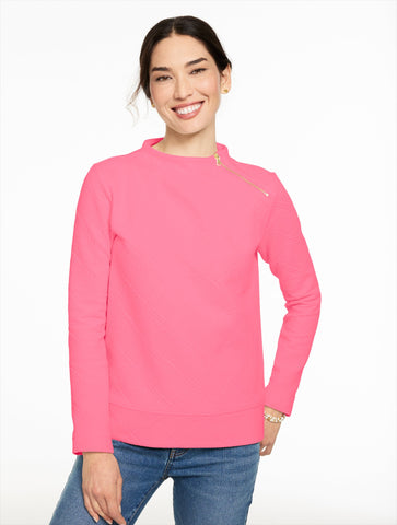 Cable Knit Funnel Neck Zip Pullover