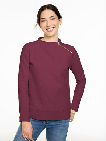 Cable Knit Funnel Neck Zip Pullover