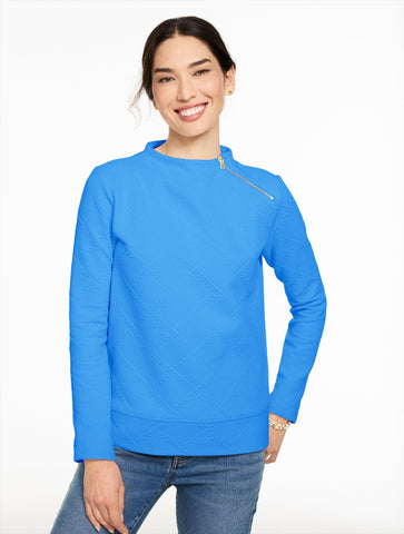 Cable Knit Funnel Neck Zip Pullover