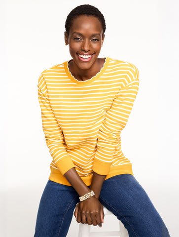 Scalloped Trim French Terry Sweatshirt - Mayfair Stripe