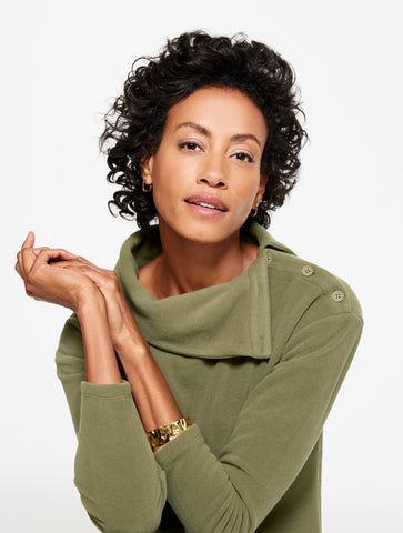 Microfleece Button Shoulder Pullover