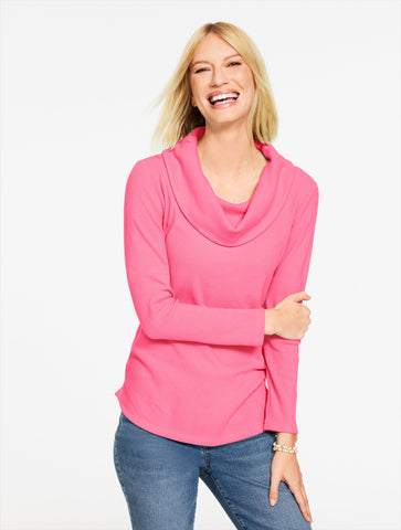 Soft Waffle Knit Cowl-Neck Pullover