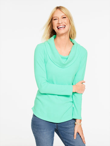 Soft Waffle Knit Cowl-Neck Pullover