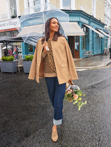 Scalloped Trim Crewneck Sweatshirt - Charismatic Cheetah