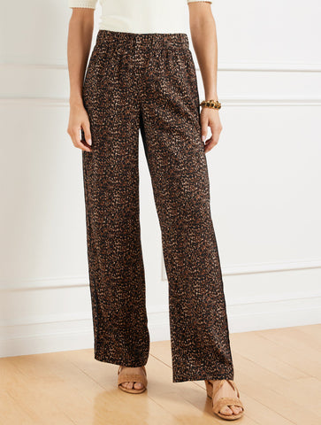Wide Leg Pull-On Pants - Delicate Leopard