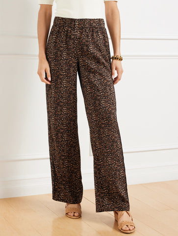 Wide Leg Pull-On Pants - Delicate Leopard