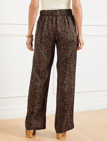 Wide Leg Pull-On Pants - Delicate Leopard