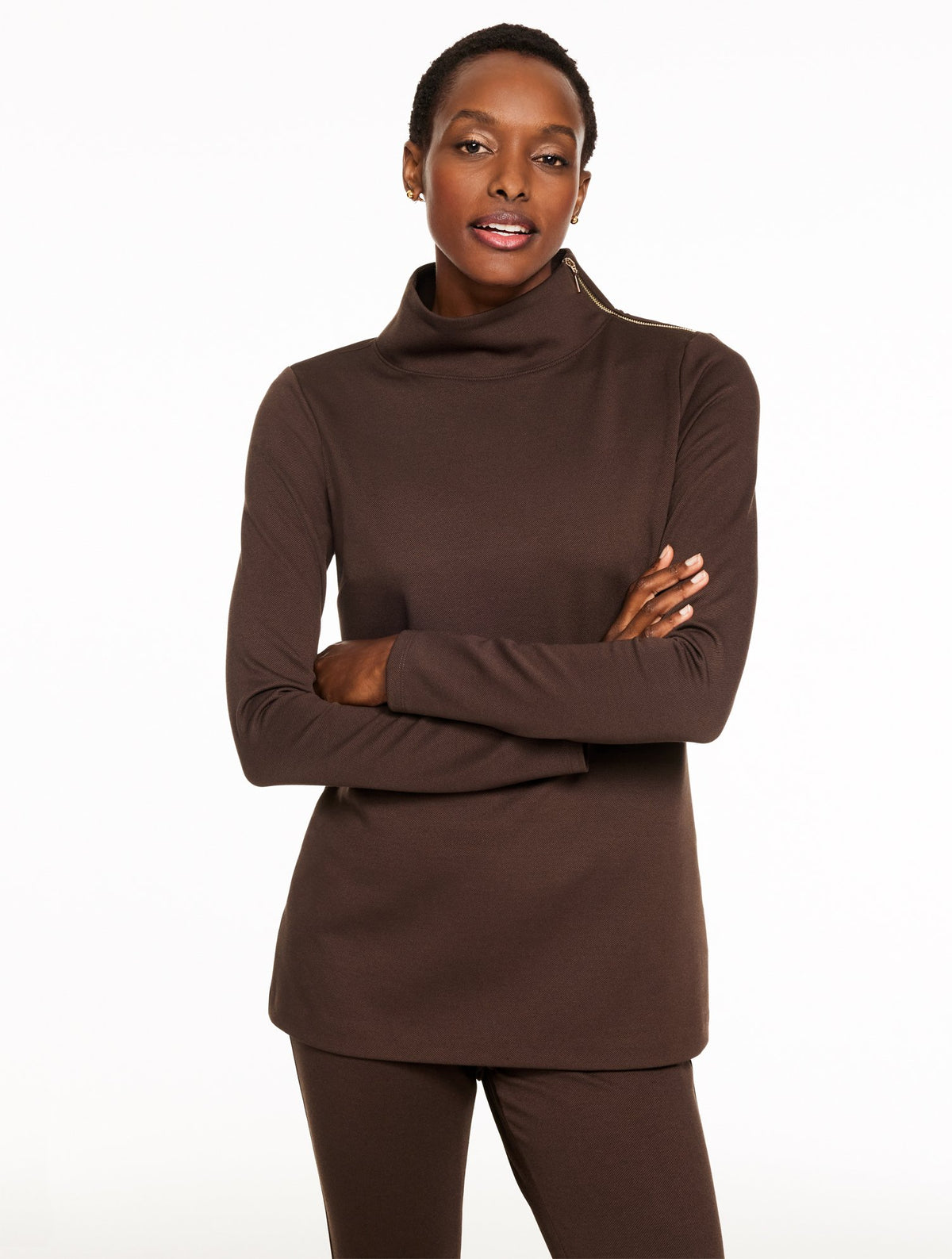 Passport Ponte Zip Shoulder Tunic Pullover