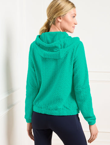 Puckered Jacquard Drawstring Hoodie