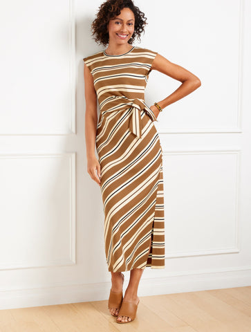 Side Tie Midi Dress - Variegated Stripe