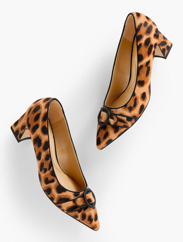 Edith Flare Heel Pumps - Leopard Calf Hair