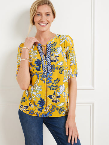 Tie Neck Top - Flowing Floral