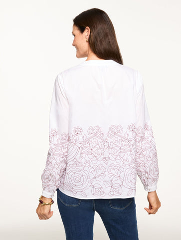 Contrast Embroidered Poplin Top