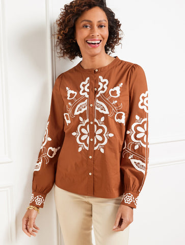 Embroidered Poplin Top