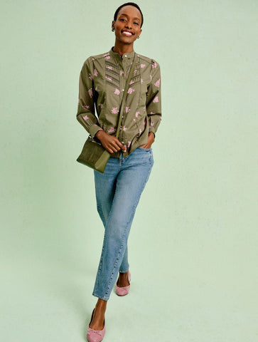 Lace Trim Shirt - Floral Clusters