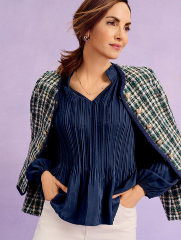 Pleated Ruffle Neck Top