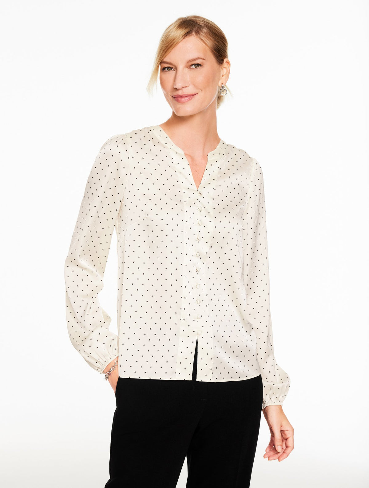 Band Collar Button Front Shirt - Luminous Dots