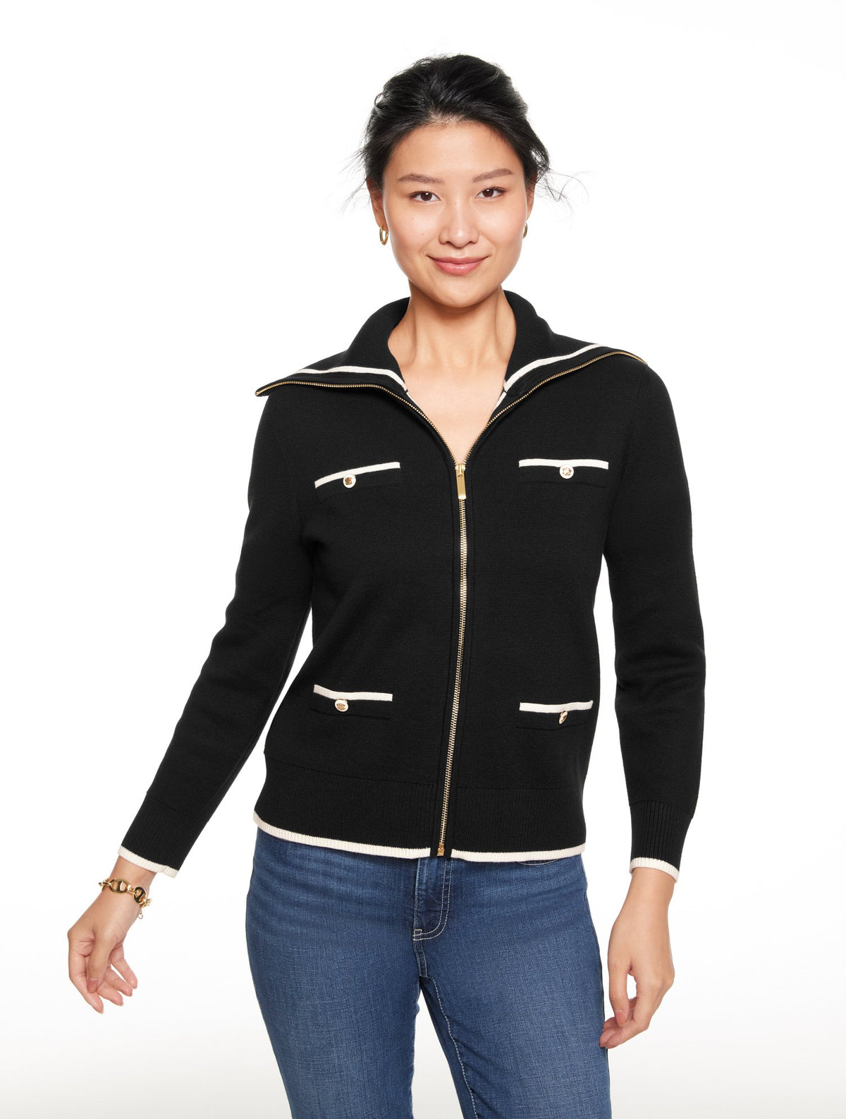 Full-Zip Cardigan - Tipped