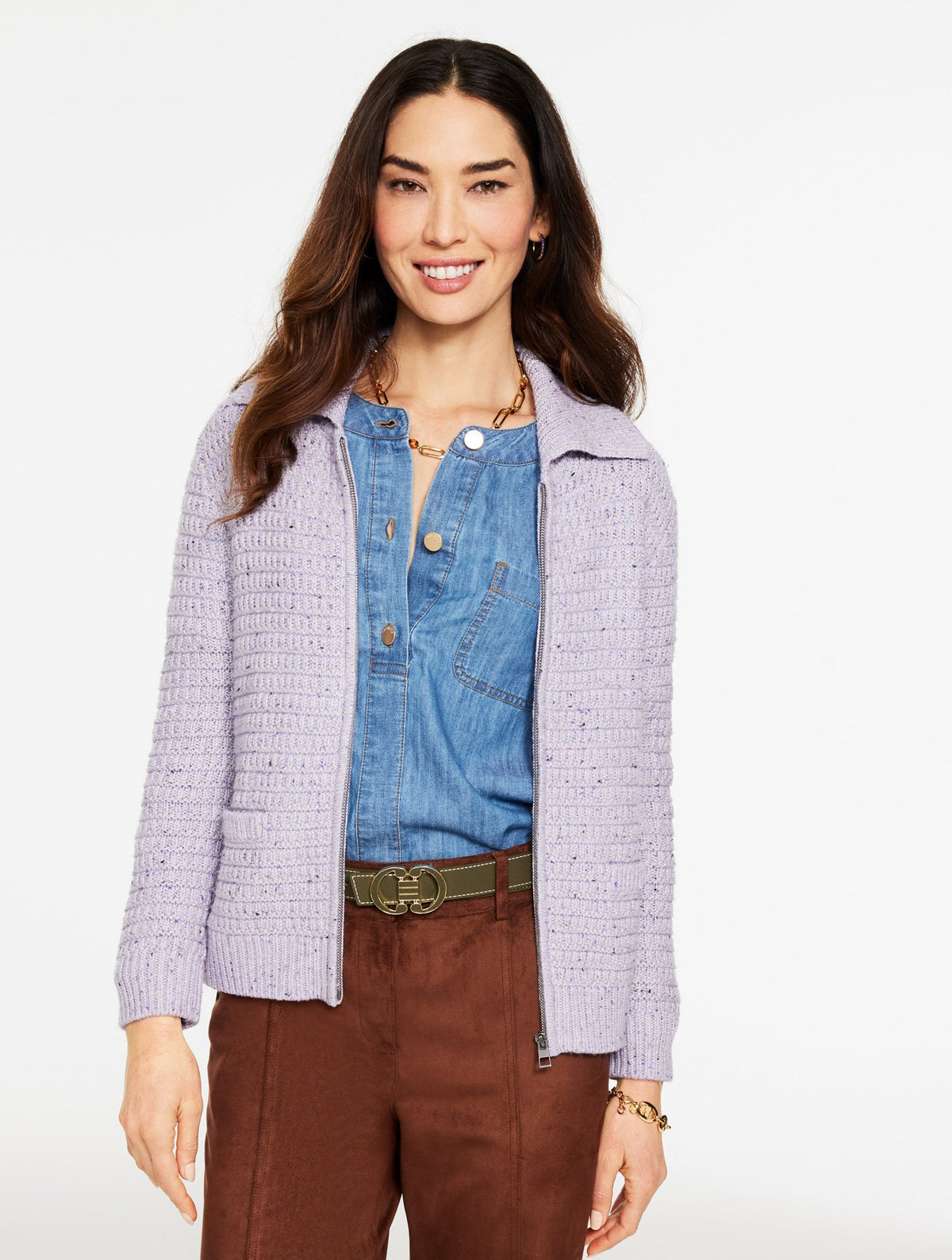 Tweed Zip Front Cardigan