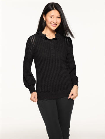Ruffle Neck Henley Pullover