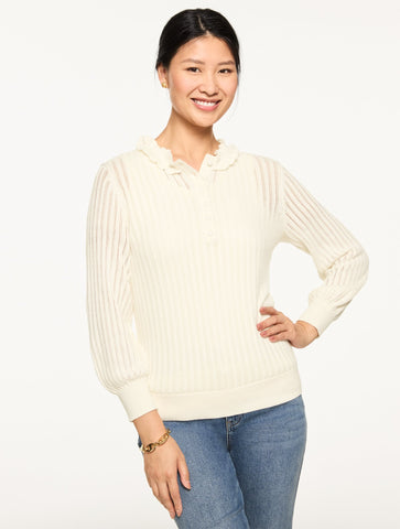 Ruffle Neck Henley Pullover